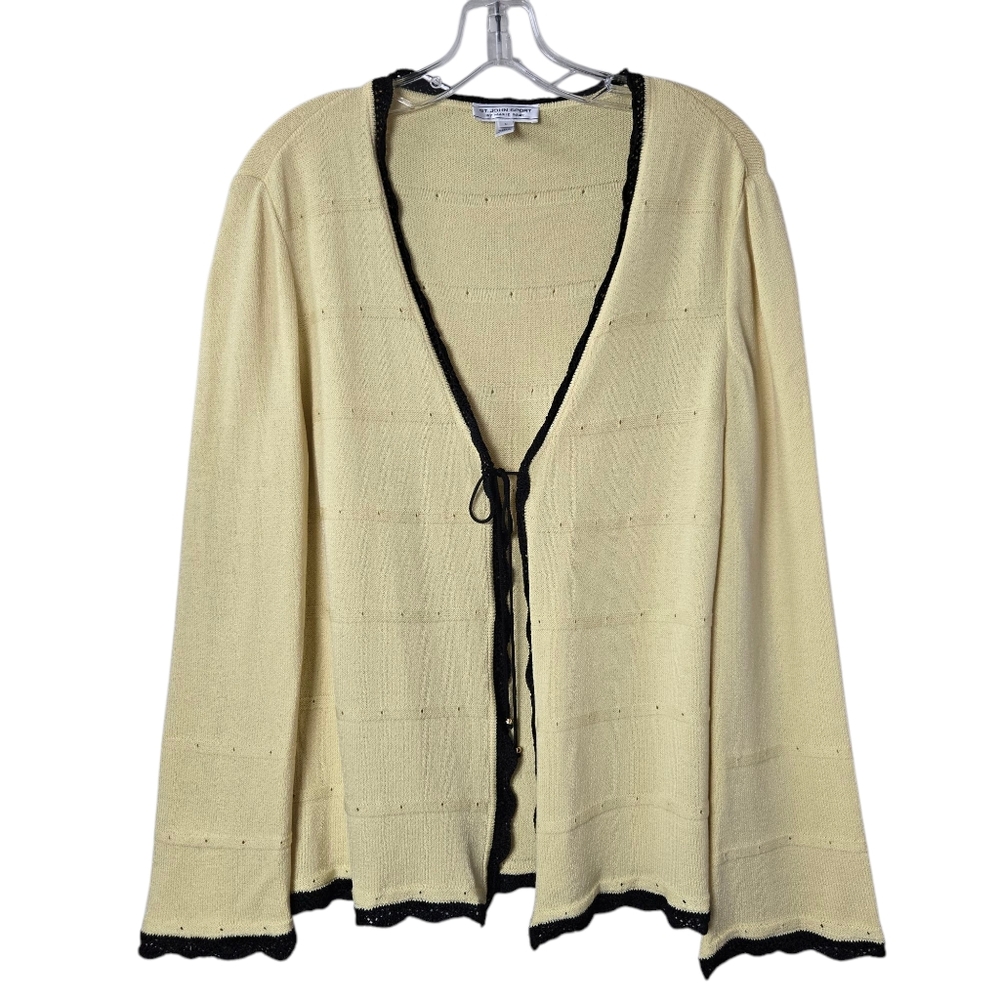 St.‎ John Sport Large Yellow Black Wool Blend Open Front Santana Knit Cardigan